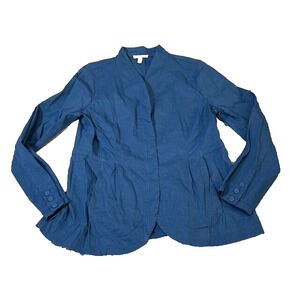 Eileen Fisher Womens Dark Bluebell Organic Linen Zipper Front Long Sleeve Size S